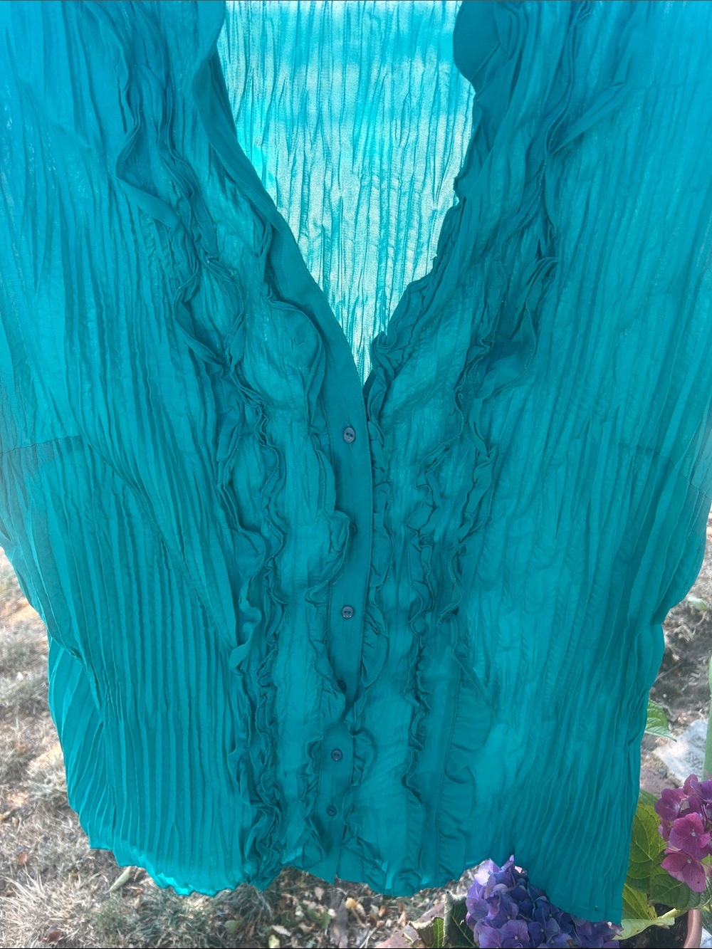 Jones New York Teal Ruffled Short-Sleeve Blouse - Picture 3 of 3